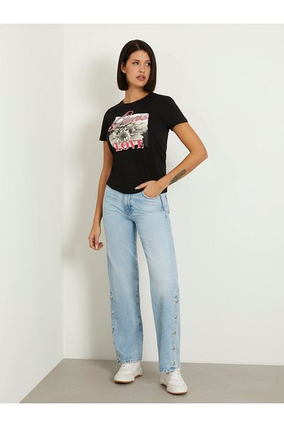 Guess Tricou negru pentru damă cu gât crew - W4GI17I3Z14-JBLK