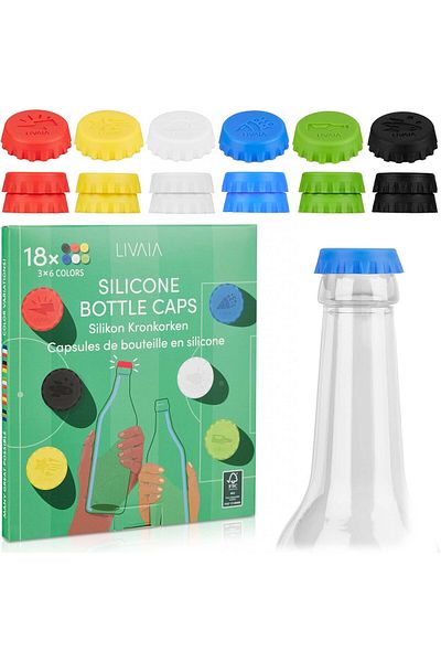 Livaia Set de 18 capace de sticlă Livaia, silicon, multicolore, 3 cm