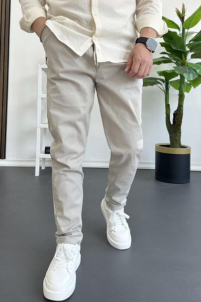 Edwox Men's Skinny Jogger Pants Beige Edw384