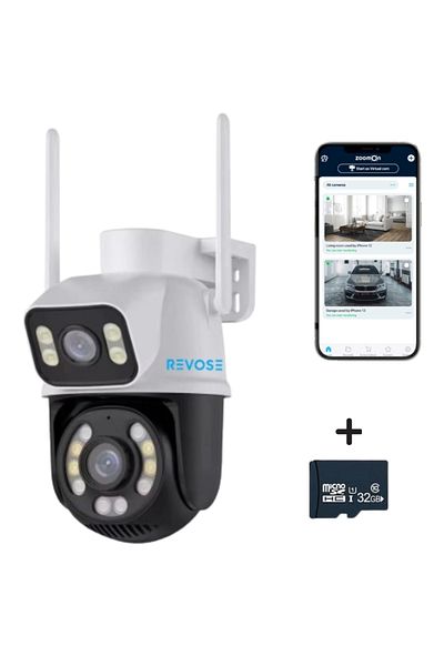 REVOSE Camera De Supraveghere Video Dual Lens 4k ™ 8mp 2560x1920,aplicatie, Card Micro Sd 32gb Inclus
