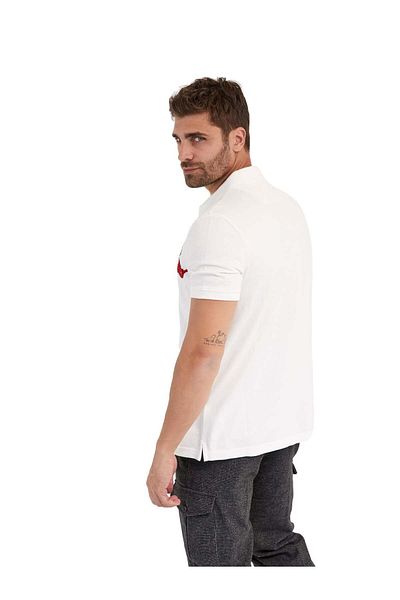 Guess Tricou polo alb simplu pentru bărbați M4RP38KBV51G018_SS BEAR POLO - ORGA
