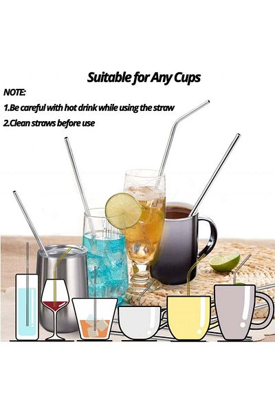 Penta Stars Set of 8 straws and 2 brushes Penta Stars, stainless steel, white/silver