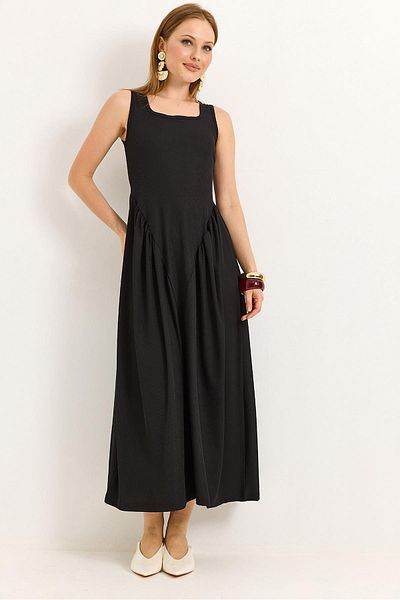 Raneel Kazançlı Alışveriş Waist Gathered Thick Strap Dress Black