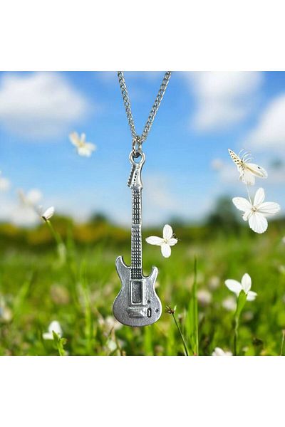 Herşey Nota Rock Style Necklace with Metal Electric Guitar Design – Unisex – 60 cm Chain
