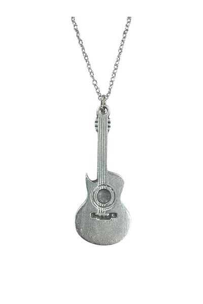 Herşey Nota Rock Music Themed Necklace with Metal Guitar Design – Unisex – 60 cm Chain