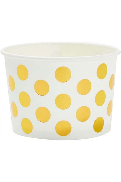 Blue Panda Set of 50 Blue Panda ice cream cups, paper, white/gold, 8.9 x 5.6 cm, 237 ml