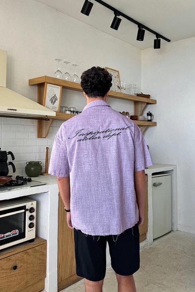 Flaw Wear Checkered Purple Oversize Short Sleeve Shirt