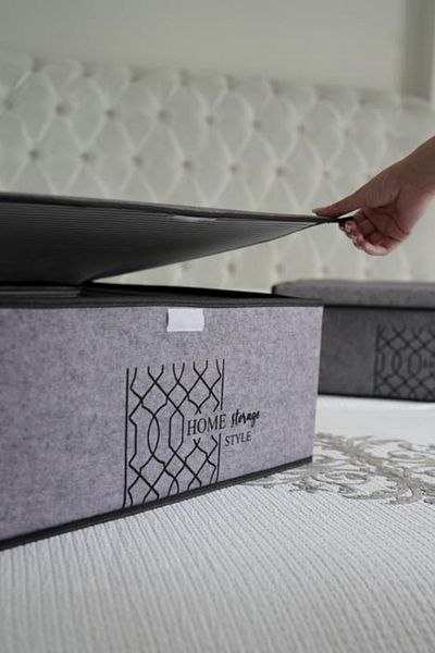 Flora Felt Cover Storage Bag, Bed Sofa under Pillow Clothes Organizer (40X50X19 cm) 2 Pieces Gray