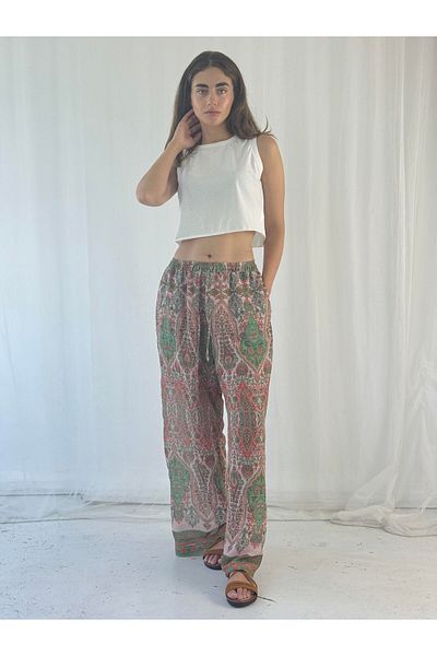 Retrobird Design Shorts Lined Chiffon Trousers Women Coral