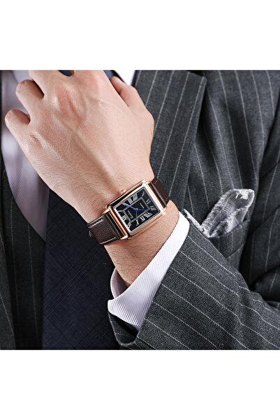 Choice ساعة يد رجالية كوارتز أنيقة باللون البني والأسود بسوار من الجلد