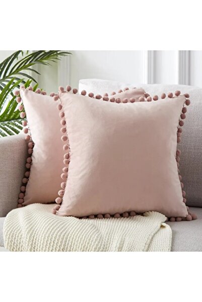 Choice 45X45cm pink Velvet Throw Pillow Covers With Tassels, Decorative Throw Pillow Covers Soft Solid Colo