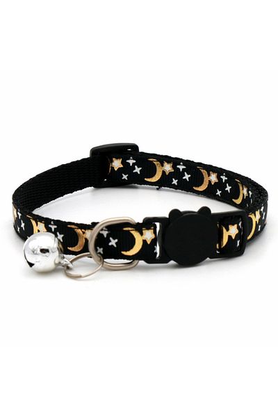Choice S black Gold Stars and Moon Cat Collar with Reflective Safety Buckle and Bell