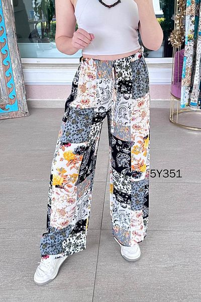 İnce Topuk Wide Leg Patterned Viscose Trousers 5Y351