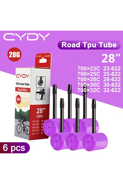 Choice 65mm 28g 700x23-32C 6PCS 28g CYDY Road Bicycle TPU Inner Tube 700x23C 25C 26C 27C 28C 30C 32C Cyclin