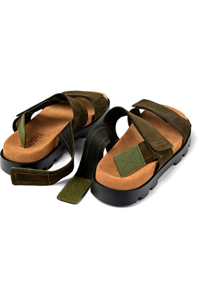 CAMPER Men's Green Adjustable Hook And Loop Sandals Thick Sole Comfortable Design Genuine Leather Brutus