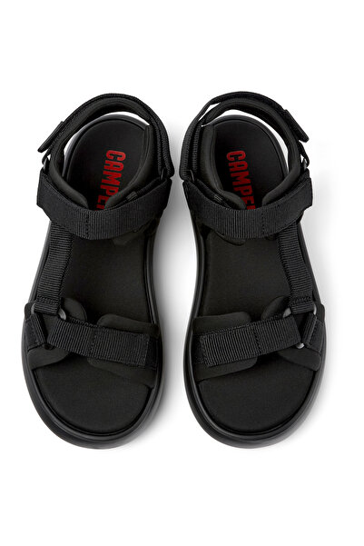 CAMPER Men’s Black Hook And Loop Strap Sandals with Breathable, Soft Sole Comfort Pelotas Flota