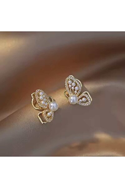 İnci zarif kelebek figürlü İnci küpe