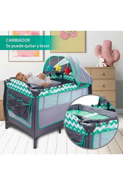 Saharaz Baby Crib,Multifunctional Foldable,Lightweight,Mesh Material,with 2 Wheels and Brake,Green