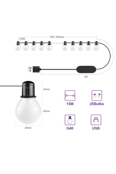Choice Tuya WIFI Tuya Smart WIFI G40 LED Bulb String Light USB 15M 25 Blubs Fairy Lights Christmas Bedroom