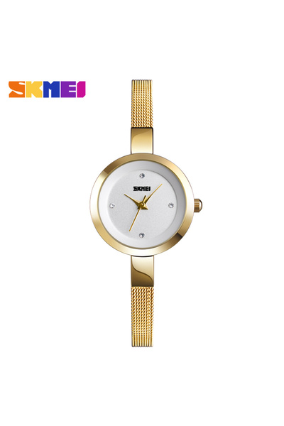 Skmei ساعة ذهبية فاخرة كوارتز للسيدات بسوار رفيع ساعة نسائية أنيقة كاجوال من ...