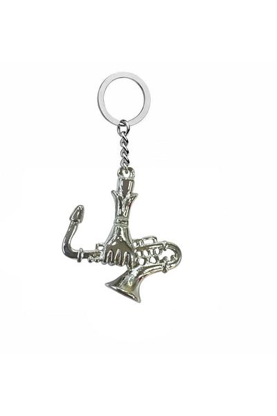 Herşey Nota Metal Keychain with Saxophone Holding Hand Figure – Unisex Music Themed Accessory