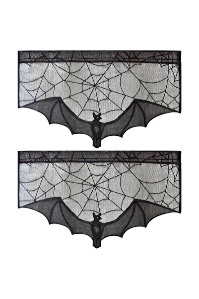 Choice ستارة دانتيل هالوين من قطعتين مقاس 95×57 سم، مفرش طاولة أسود على شكل ع...