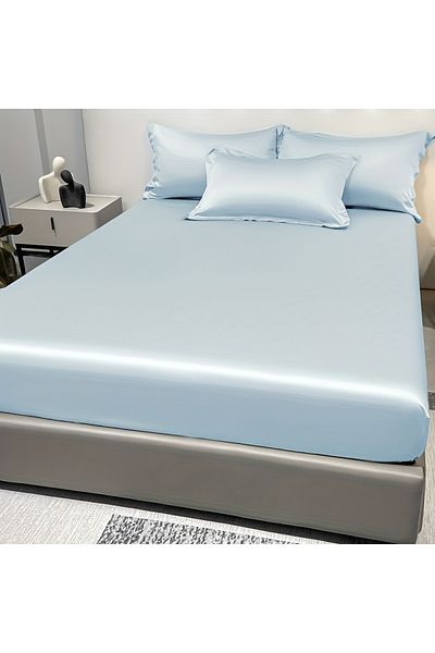 Choice 71x132cm Water Blue 1 Simple Modern Satin Solid Color Fitted Sheet, Solid Color Ice Silk Bedspread F