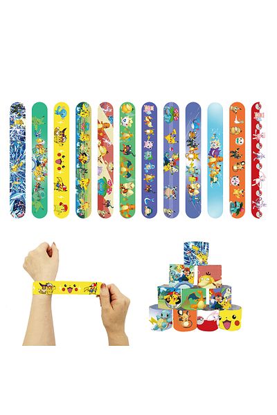 Miniso 12pcs Slap Bracelet Pokemon Party Favors Gifts Supplies Pikachu Slap Bracelets Silicone Wristbands G