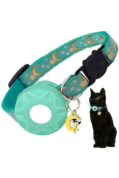 Choice Airtag not included Mint(No Tracker) Apple Tag Pet Collar with AirTag Holder & Moon Ornament for Kit