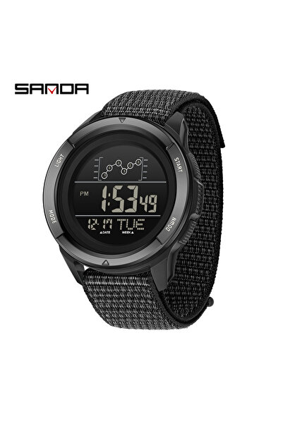 Choice ساعة SANDA الإلكترونية السوداء بحزام من النايلون وشاشة رقمية وساعة منب...