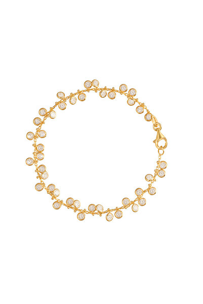 Joy of Jade Ella Sallantılı Mini Taşlı Bileklik, 18 Ayar Altın Kaplama (925 A...