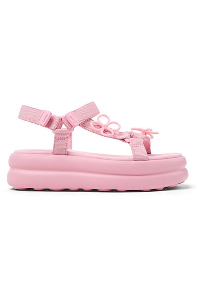 CAMPER Woman's Pink Summer Sandals with Hook And Loop Strap & Buckle - Flat with High Sole - Twins