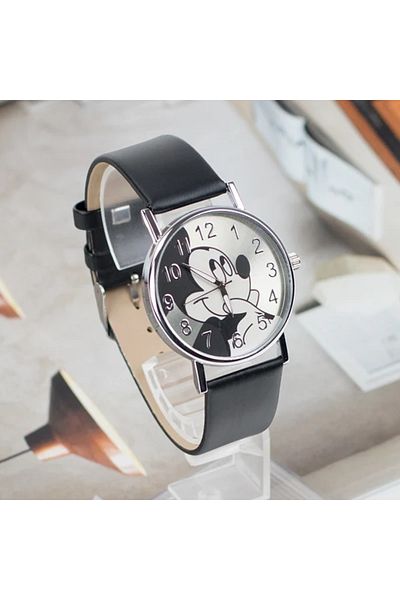 Miniso Black Disney Mickey Children's Watches For Kids Leather Strap Ladies Quartz Clock Student Watch for