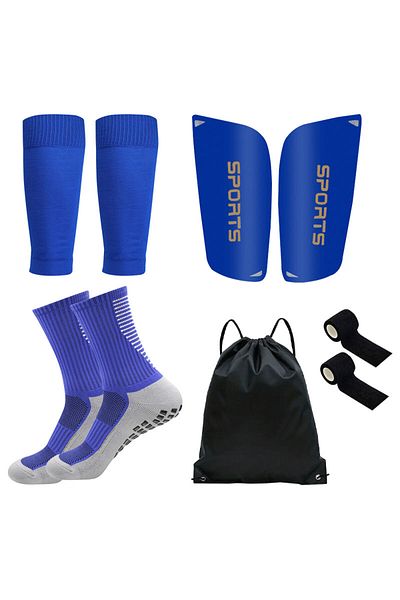 Choice 5-04set-Blue 5PCS Set Teenagers Football Bag Soccer Socks Grip Men Sport Socks Soccer Leg Cover Shi