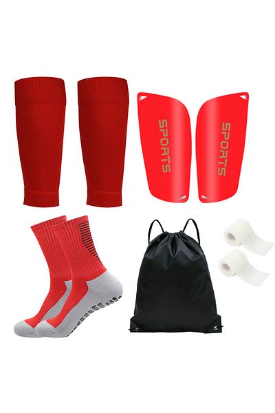 Choice 5-04set-Red 5PCS Set Teenagers Football Bag Soccer Socks Grip Men Sport Socks Soccer Leg Cover Shin