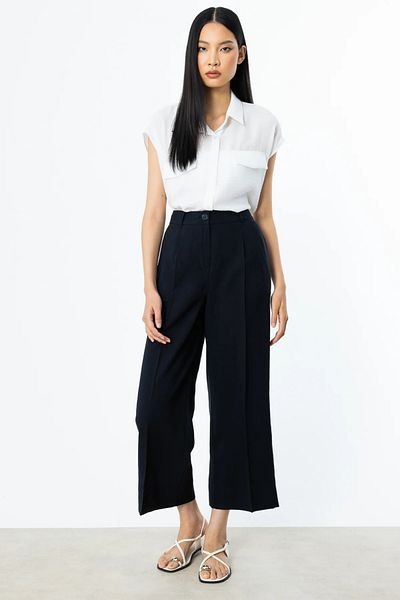 Ekol Women's Single Pleat Wide Leg Trousers 2106 Black