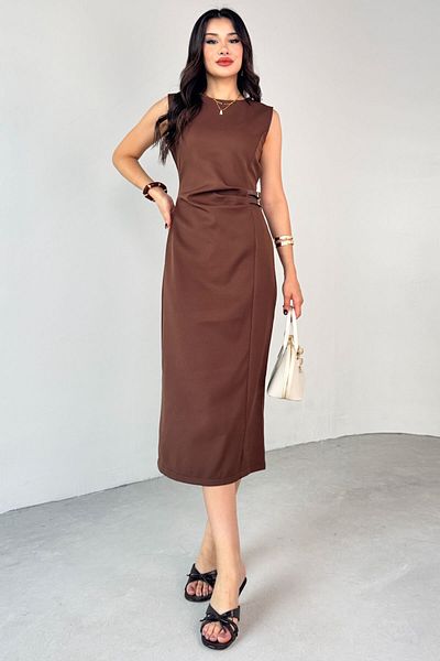 Cappmoda ELB-01789 Φόρεμα από πολυβισκόνη με δερμάτινη ζώνη με φερμουάρ στην πλάτη