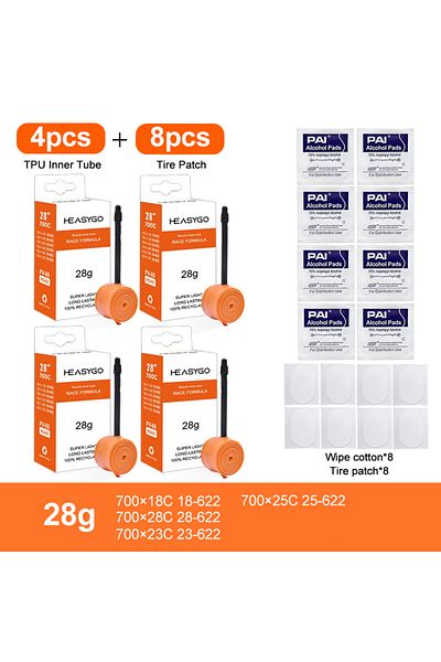 Choice 60mm 4pcs Orange 16Patch Ultralight Bike Inner Tube 700C 18 23 25 28 Road Bicycle TPU Tire 65mm Leng