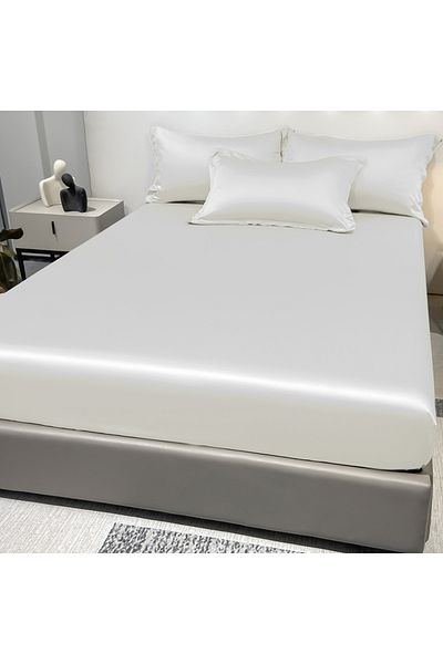 Choice 150x200cm white 1 Simple Modern Satin Solid Color Fitted Sheet, Solid Color Ice Silk Bedspread For B