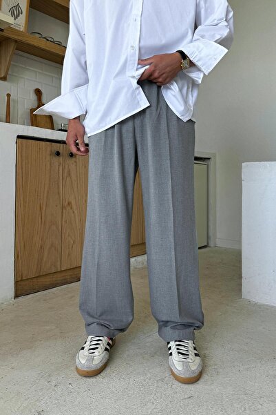 Flaw Wear Light Gray Basic Fabric Baggy Trousers