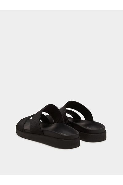 Calvin Klein Women's Comfortable Medium Thick Sole Monogram Logo Patterned Black Slippers Hw0Hw02486-Beh