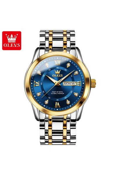 Choice ساعة كوارتز OLEVS للرجال باللون الأزرق الذهبي الفاخرة المرصعة بالألماس...