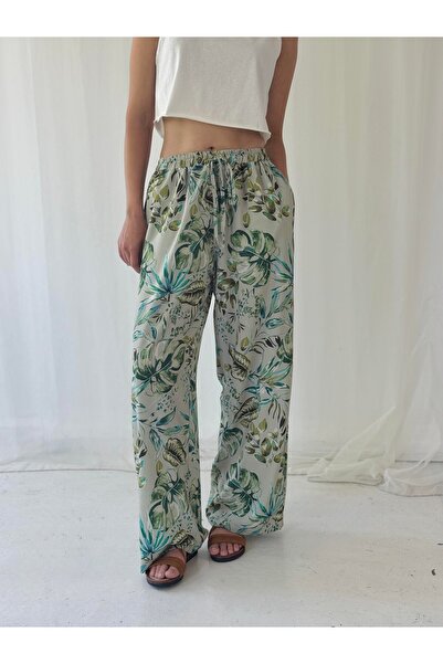 Retrobird Design Loose Cut Trousers Women Water Green