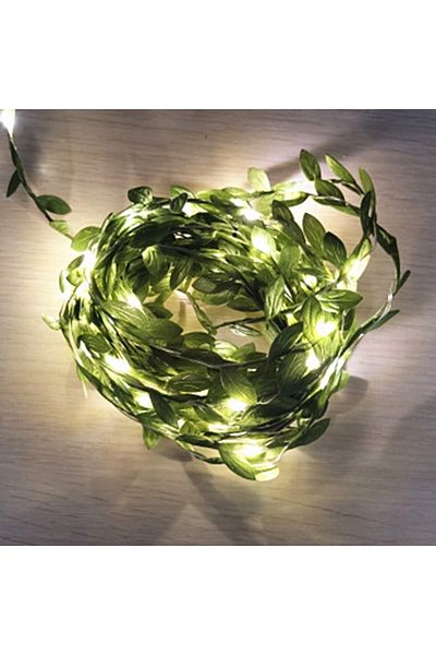 Choice 5m 50leds Green 2 leaves Outdoor Tiny Leaf LED Copper Wire Fairy String Lights Garland Christmas Dec