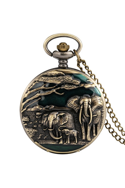 Choice ساعة جيب كبيرة من البرونز بتصميم فيل جديد ونقش حيوي من البرونز العتيق مكتوب عليها باللغة العربية