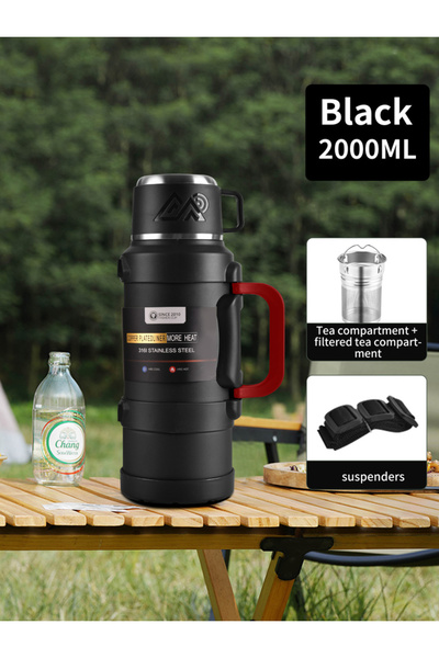Choice ترمس كبير أسود 2.0 لتر قطعة واحدة - ترمس من الفولاذ المقاوم للصدأ 1.7 ...