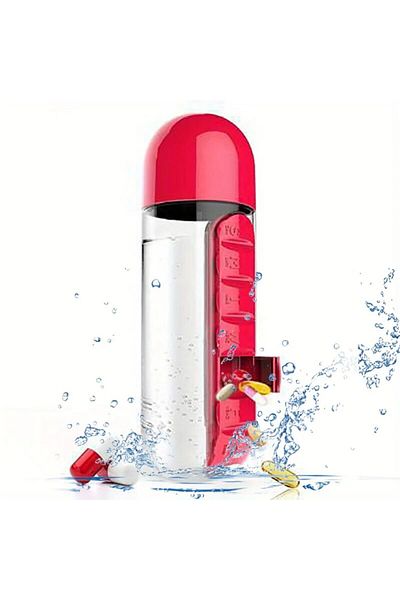 Choice red Portable Water Bottle With Built-in Pill Box for Medicines, Vitamins, Perfect for Outdoor, Gym,