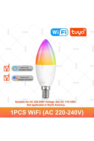 Choice WiFi 220-240V Tuya E14 Candle Lamp Smart Life App Control Smart Bulb WiFi Bluetooth RGB+CW LED Light