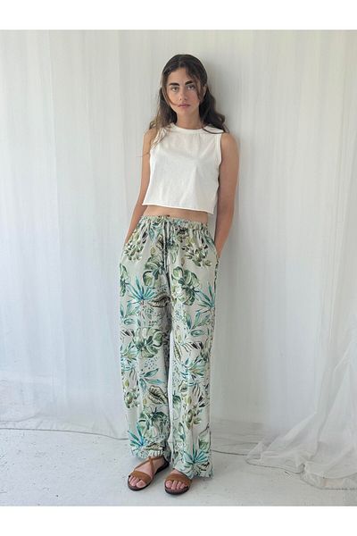 Retrobird Design Loose Cut Trousers Women Water Green