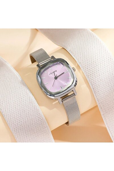 Choice ساعة نسائية أنيقة باللون الأرجواني بمينا صغير وسوار شبكي من الكوارتز